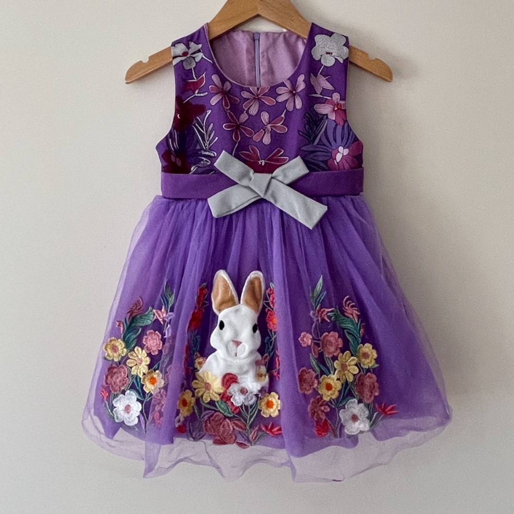 STUNNING Lavender Purple Embroidered Floral Bunny Tulle Easter Dress